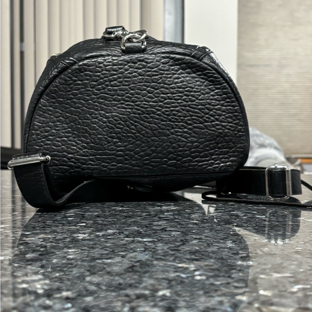 Rebecca Minkoff Julian Black Leather Backpack with Silver Accents - Picture 2 of 9